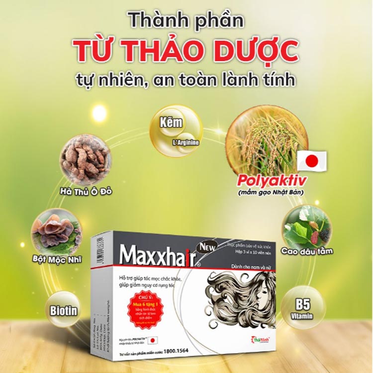 Thành phần trong 1 viên nén hỗ trợ cải thiện tóc hư tổn, gãy rụng Maxxhair Thành phần trong 1 viên nén hỗ trợ cải thiện tóc hư tổn, gãy rụng Maxxhair
